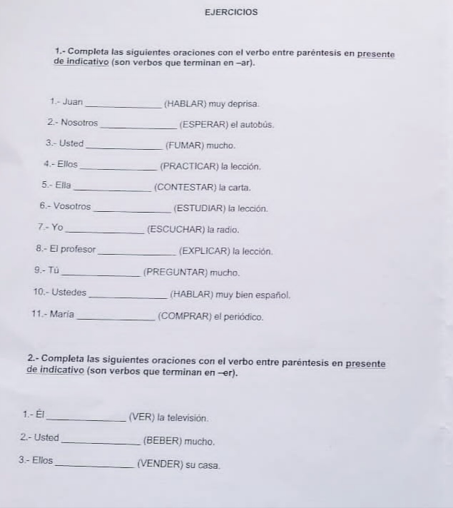 1. Complete las siguientes oraciones con el verbo entre paréntesis en ...